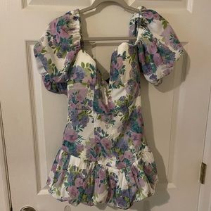 NWT white/purple floral dress with deep v neckline